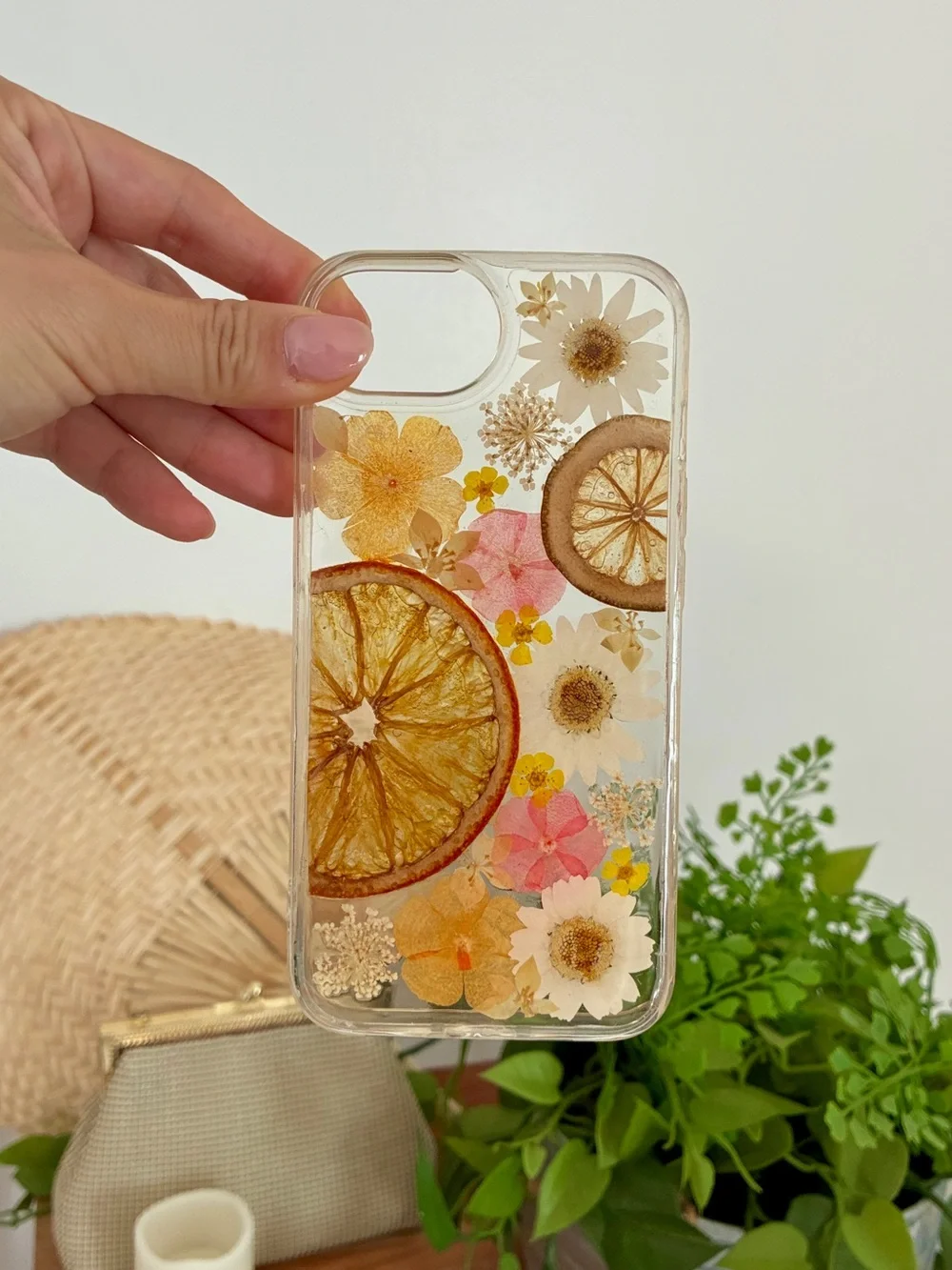 Clear Floral & Citrus Phone Case - Pink Orange White iPhone 16e or 14